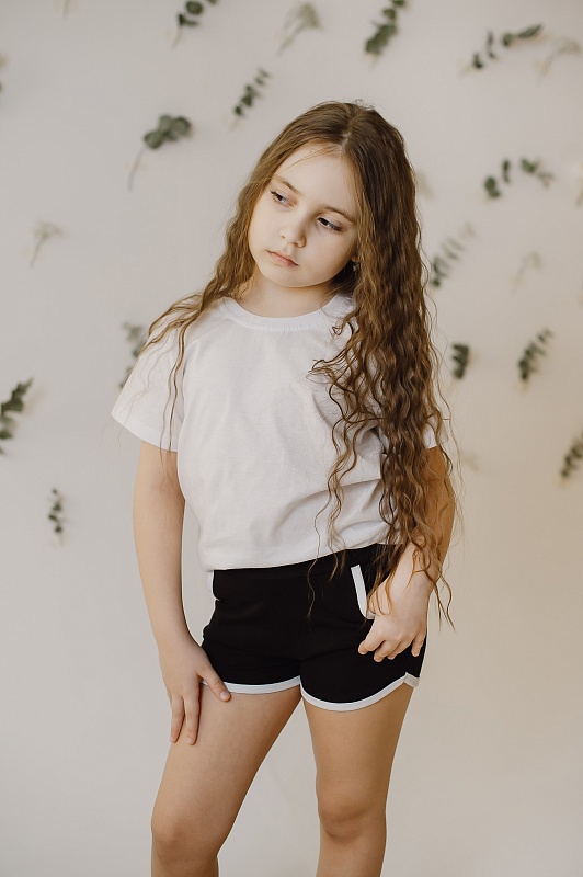 Шорты для девочек (карманы). Кулирка (95% хлопок, 5% лайкра), Арт. ШДККЛг_Черный