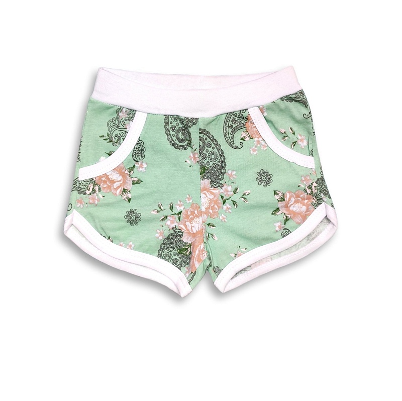 Шорты для девочек (карманы). Кулирка (95% хлопок, 5% лайкра), Арт. ШДККнЛ_Цветы