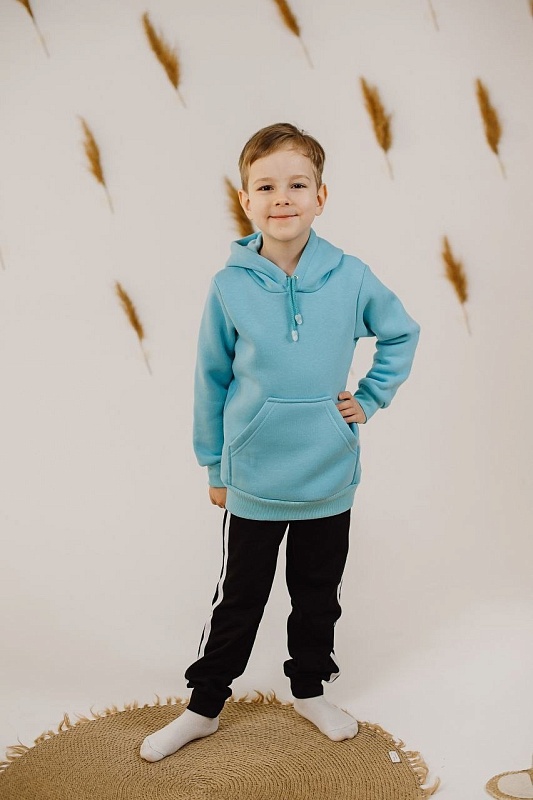 Джемпер с капюшоном и карманом. Футер с начёсом (80% хлопок, 20% полиэстер), Арт. ДХФ3г_Бирюзовый