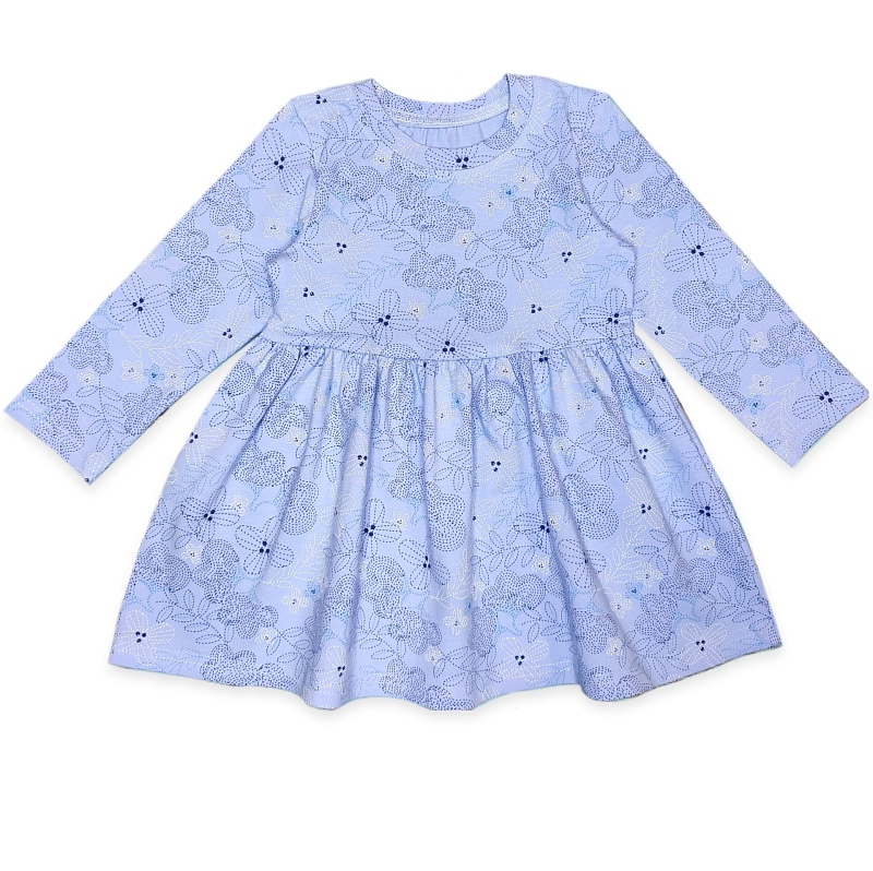 Платье (длинные рукава). Кулирка (95% хлопок, 5% лайкра), Арт. Пл37Кл_Цветы_на_голубом