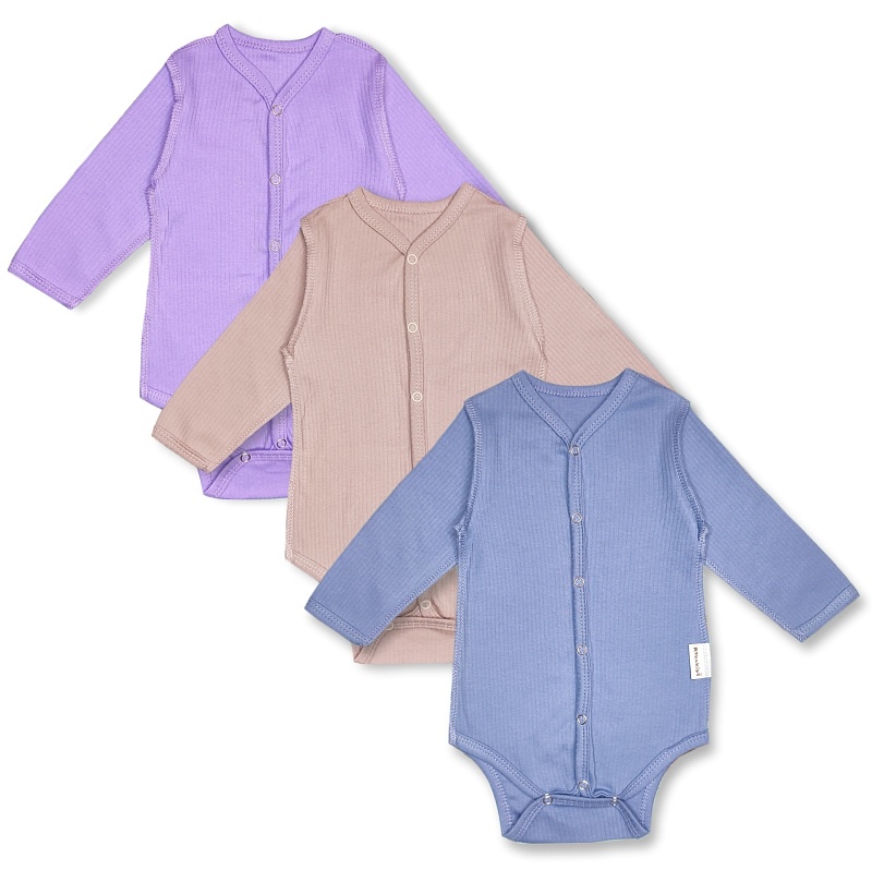 Кофта-боди (длинные рукава, кнопки). Интерлок в рубчик Пенье (100% хлопок), Арт. КБДКИрП_Сиреневый