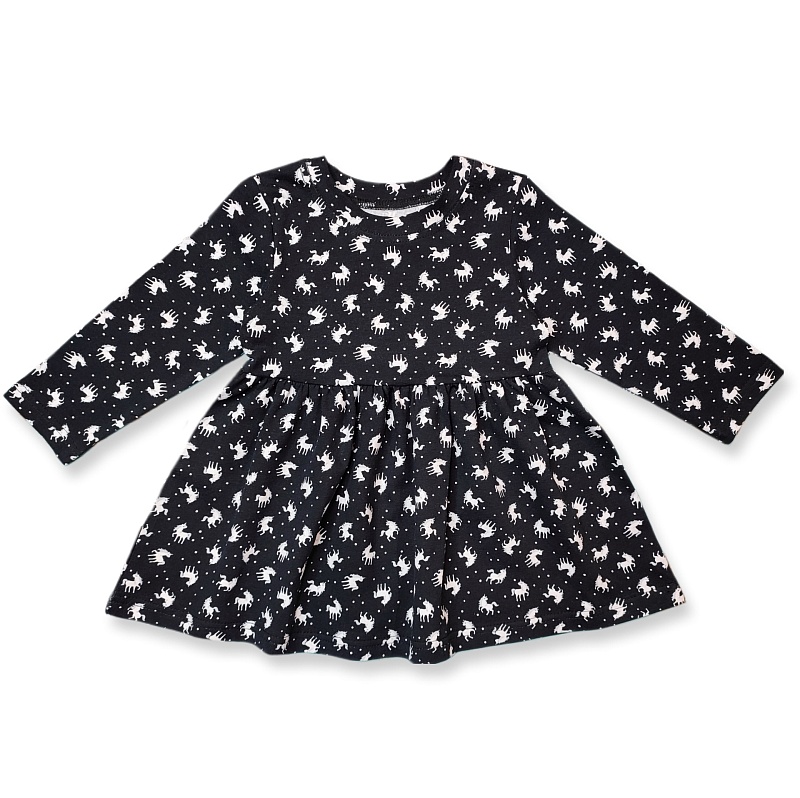 Платье (длинные рукава). Кулирка (95% хлопок, 5% лайкра), Арт. Пл37Кл_Единорог_черный