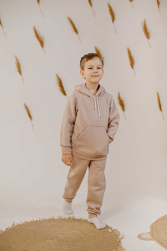 Костюм (толстовка с капюшоном и брюки). Футер 3-х нитка с начёсом (80% хлопок. 20% ПЭ), Арт. К55Ф3Пг_Бежевый