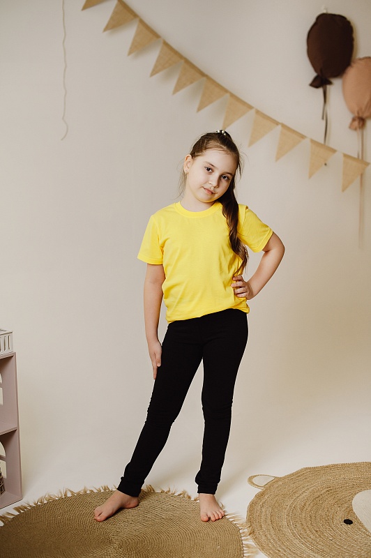 Леггинсы для девочек. Кулирка черная (95% хлопок, 5% лайкра), Арт. ЛКЛгч