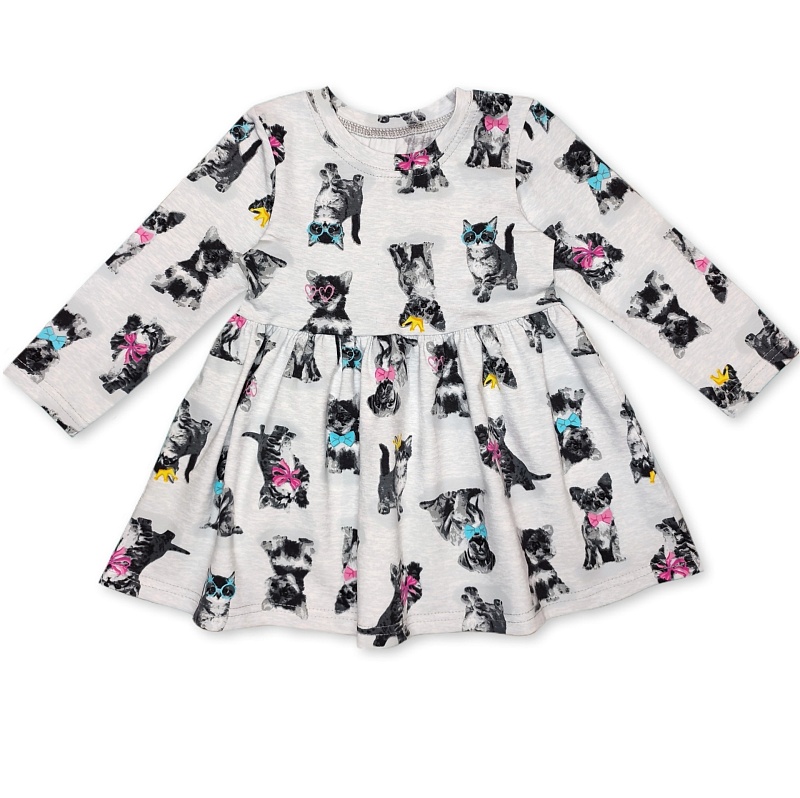 Платье (длинные рукава). Кулирка (95% хлопок, 5% лайкра), Арт. Пл37Кл_Кошки_собаки