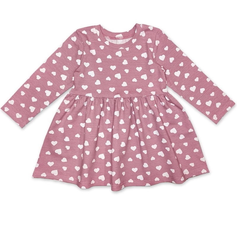Платье (длинные рукава). Кулирка (95% хлопок, 5% лайкра), Арт. Пл37Кл_Сердца_на_розовом