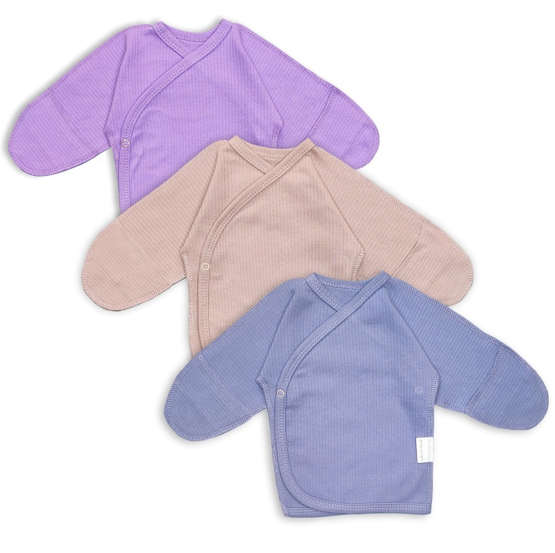 Распашонка-кимоно с антицарапками (кнопки). Интерлок в рубчик Пенье (100% хлопок), Арт. РЦ2КИрП_Сиреневый